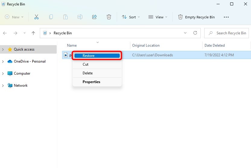 restore videos from recycle bin