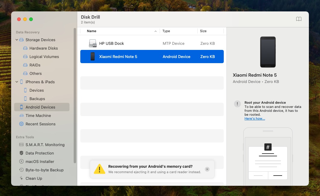 disk drill android rotende enhet-prompt