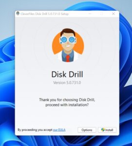 installer disk drill på datamaskinen