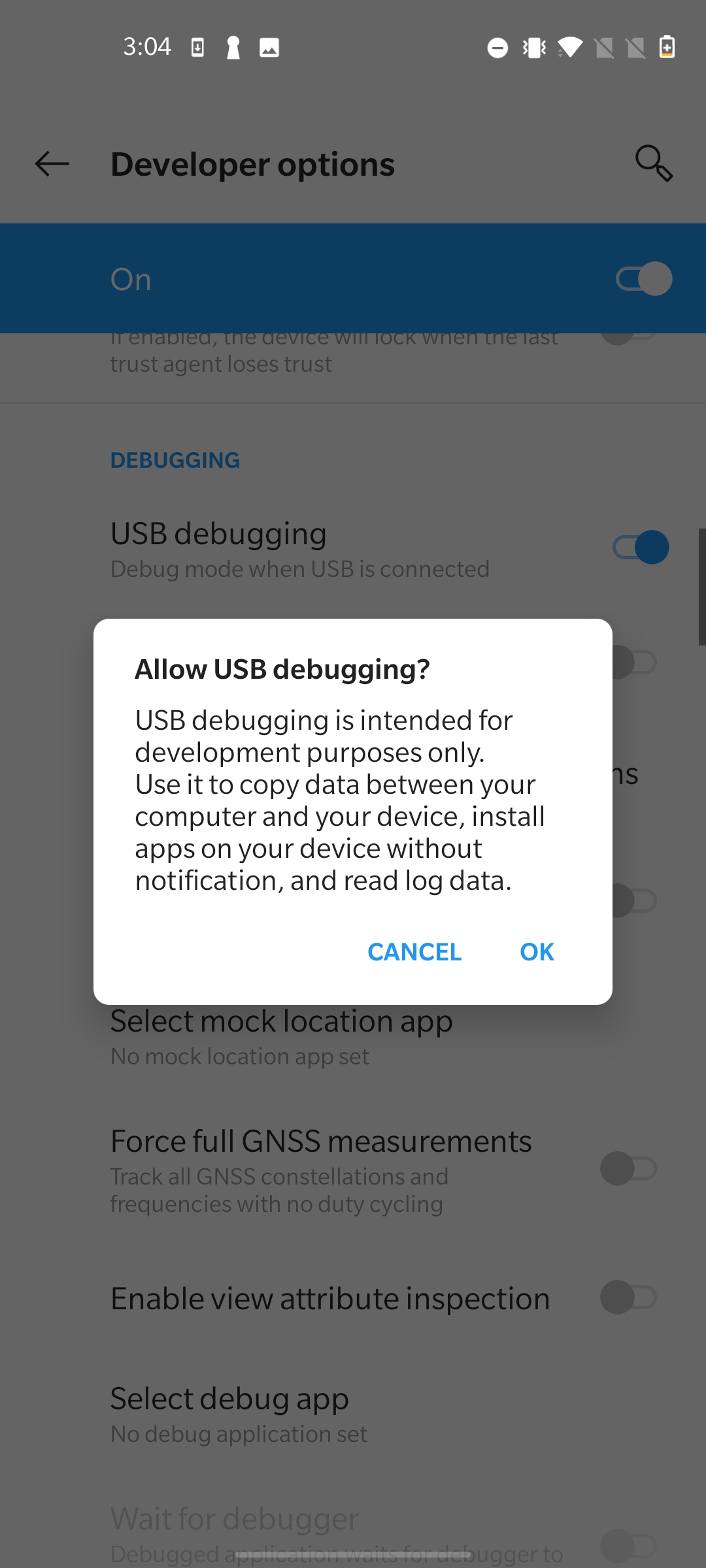 enable usb debugging