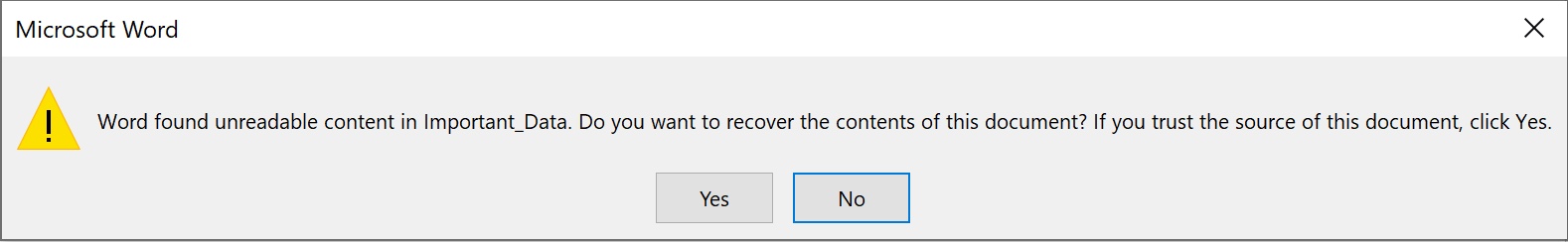 corrupted file message