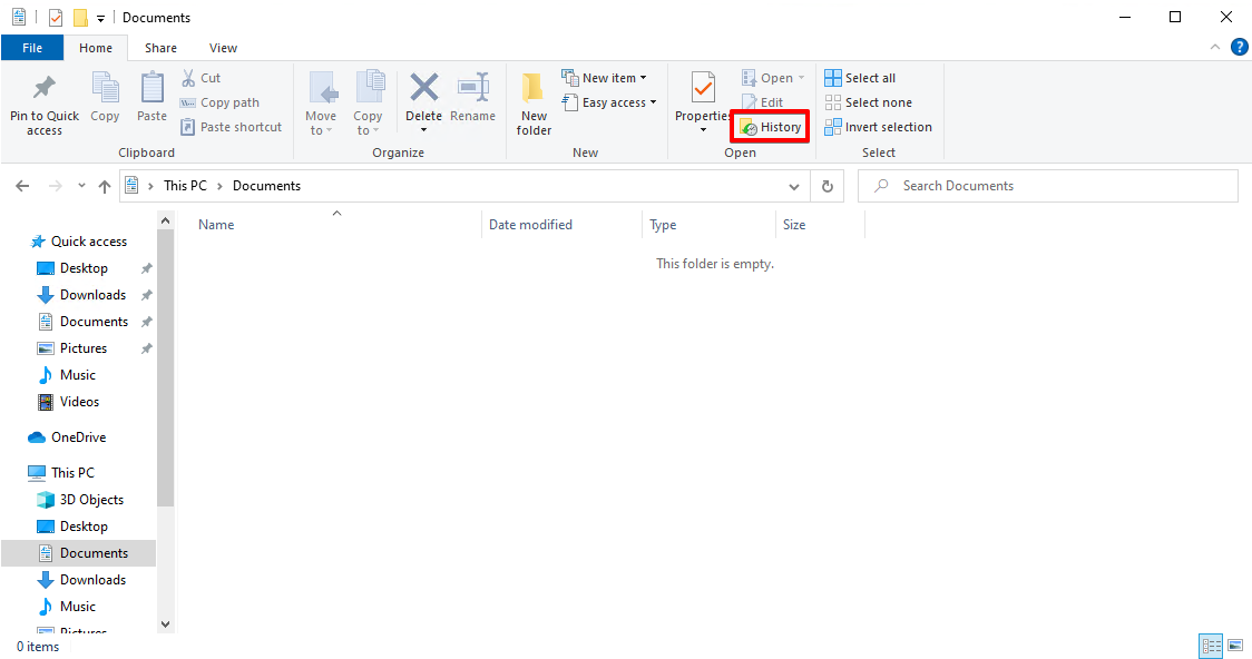 Apertura della Cronologia File.