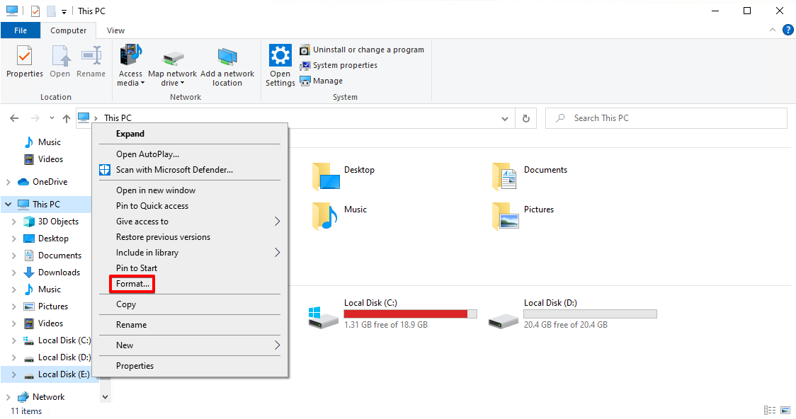 포맷 과정 시작.