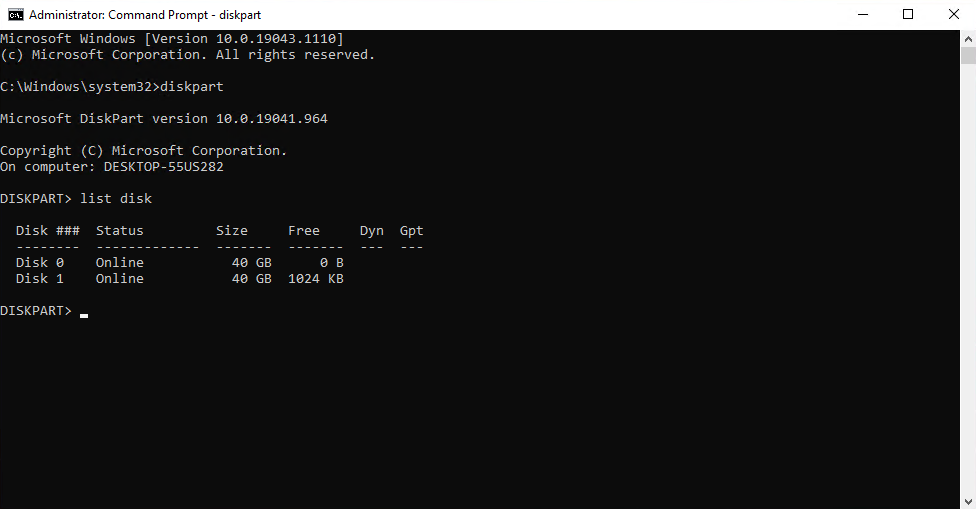 사용 가능한 디스크 나열하기.