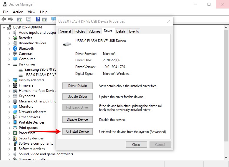 Uninstall SD card driver.