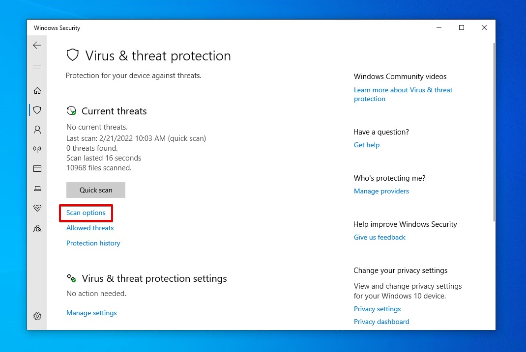Checking the additional scan options.