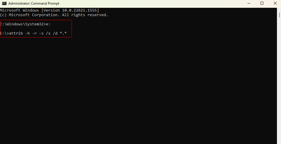 استخدام أمر attrib في command prompt