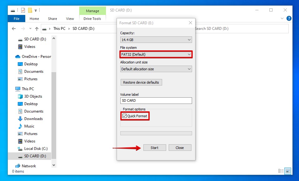 Het voltooien van het formatteren.