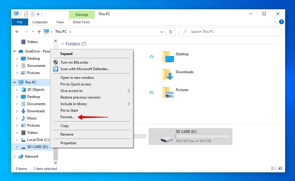 Het formatteren van de GoPro SD-kaart.