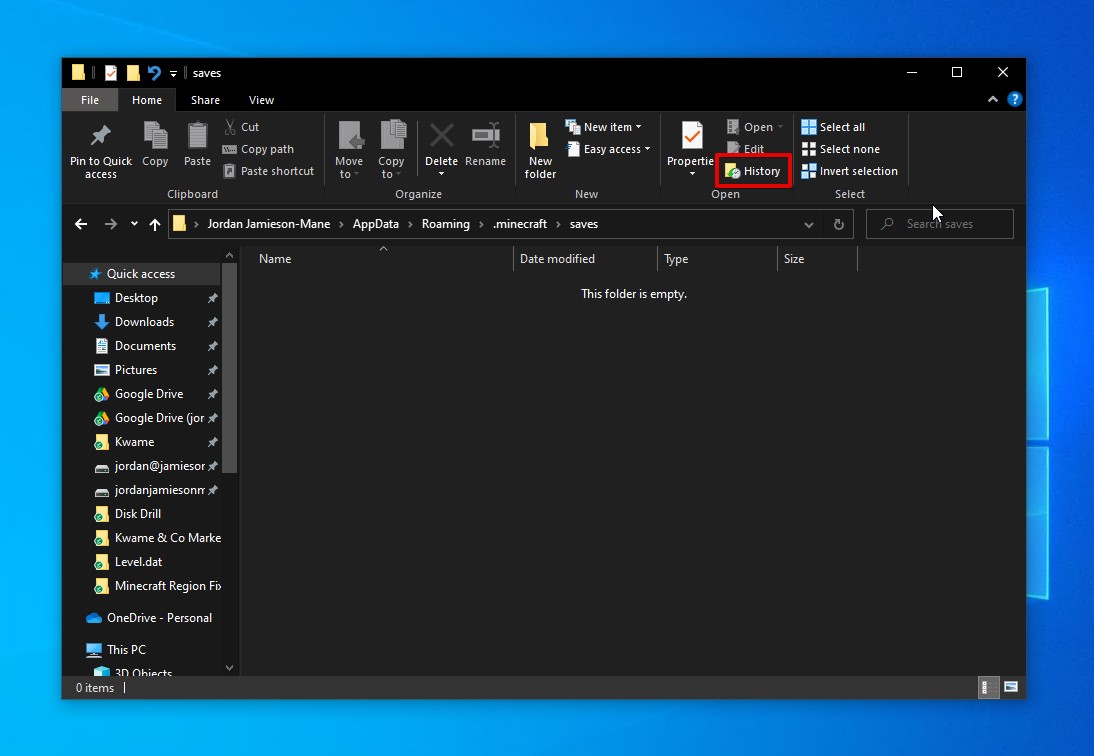 打开文件历史记录。
