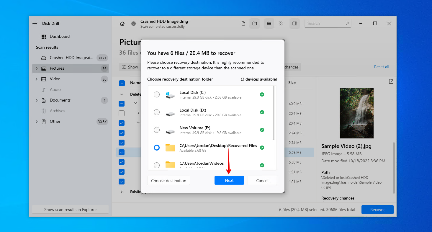 Choosing the output folder.