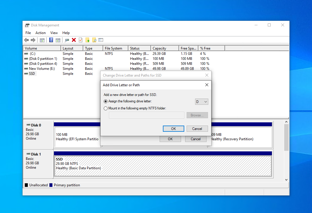 목록에서 드라이브 문자 선택.