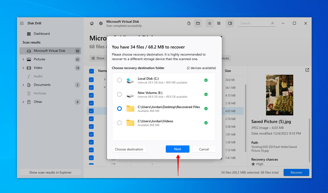 SSD에서 복구를 완료합니다.