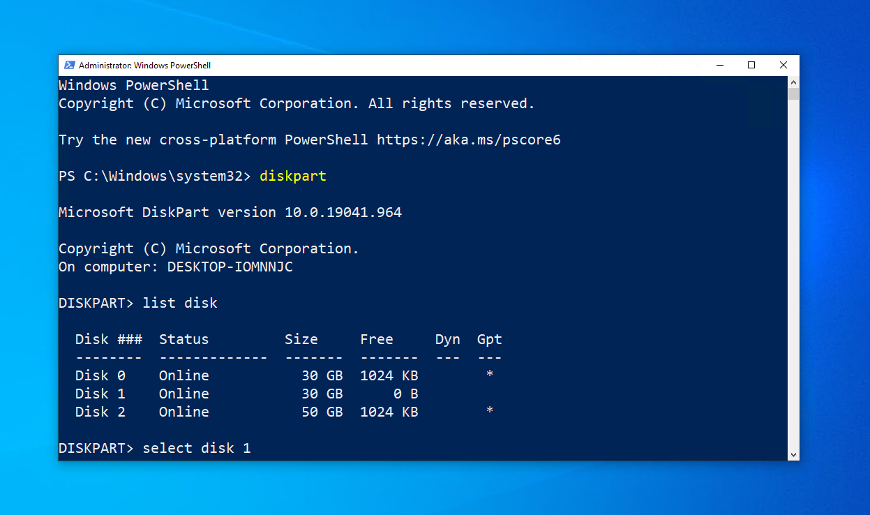 تشغيل diskpart.