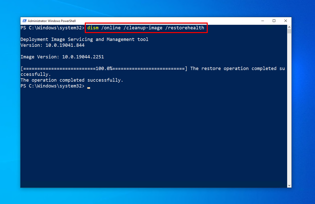 تشغيل أمر DISM.