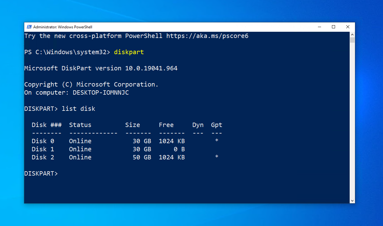 سرد الأقراص المتوفرة.