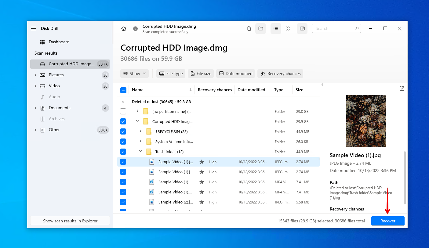 استعادة البيانات باستخدام Disk Drill.