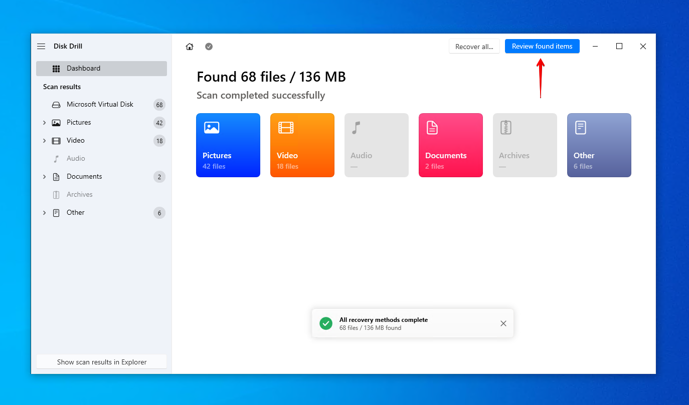 Disk Drill에서 SSD 항목을 검토합니다.