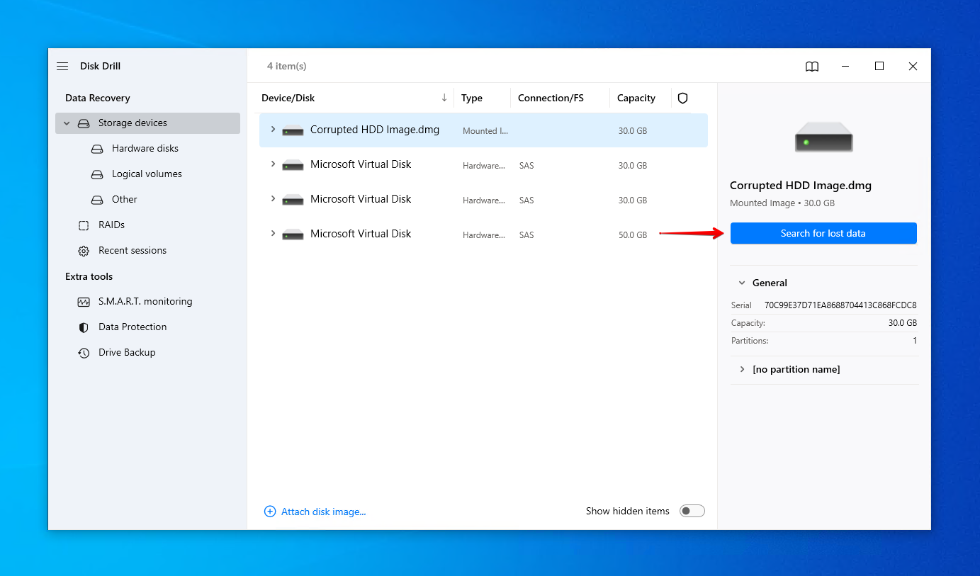 فحص صورة القرص الصلب التالف.