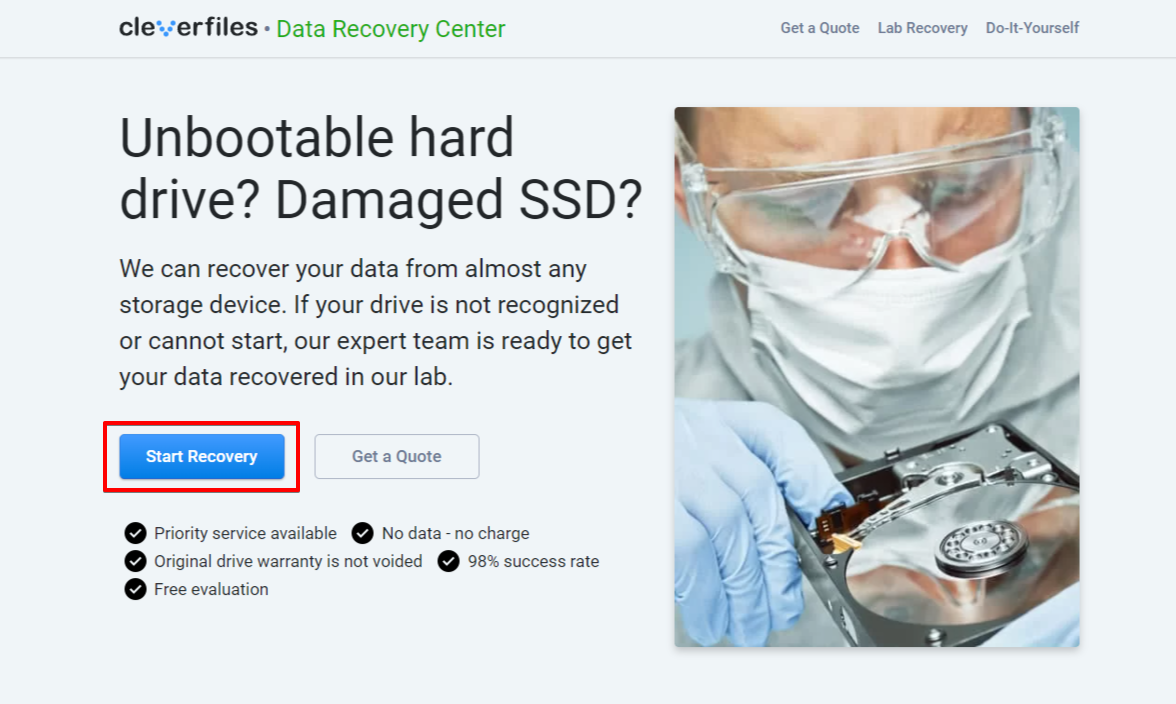 بدء الاسترداد مع خدمة استعادة البيانات.