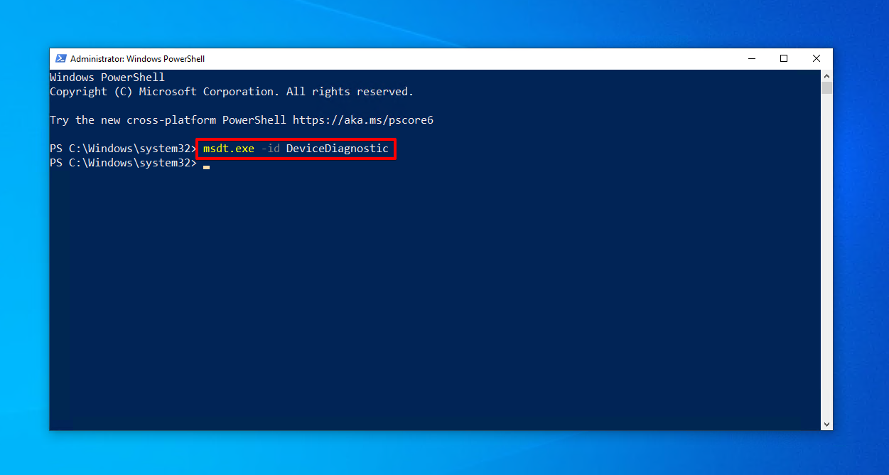 PowerShell을 사용하여 문제 해결사 열기.