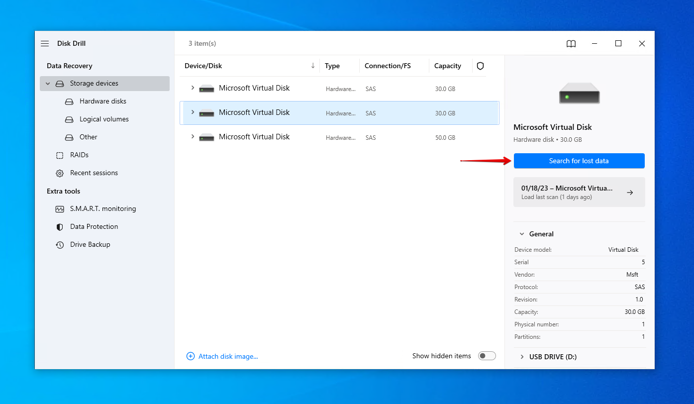 Scansione della USB per dati recuperabili.