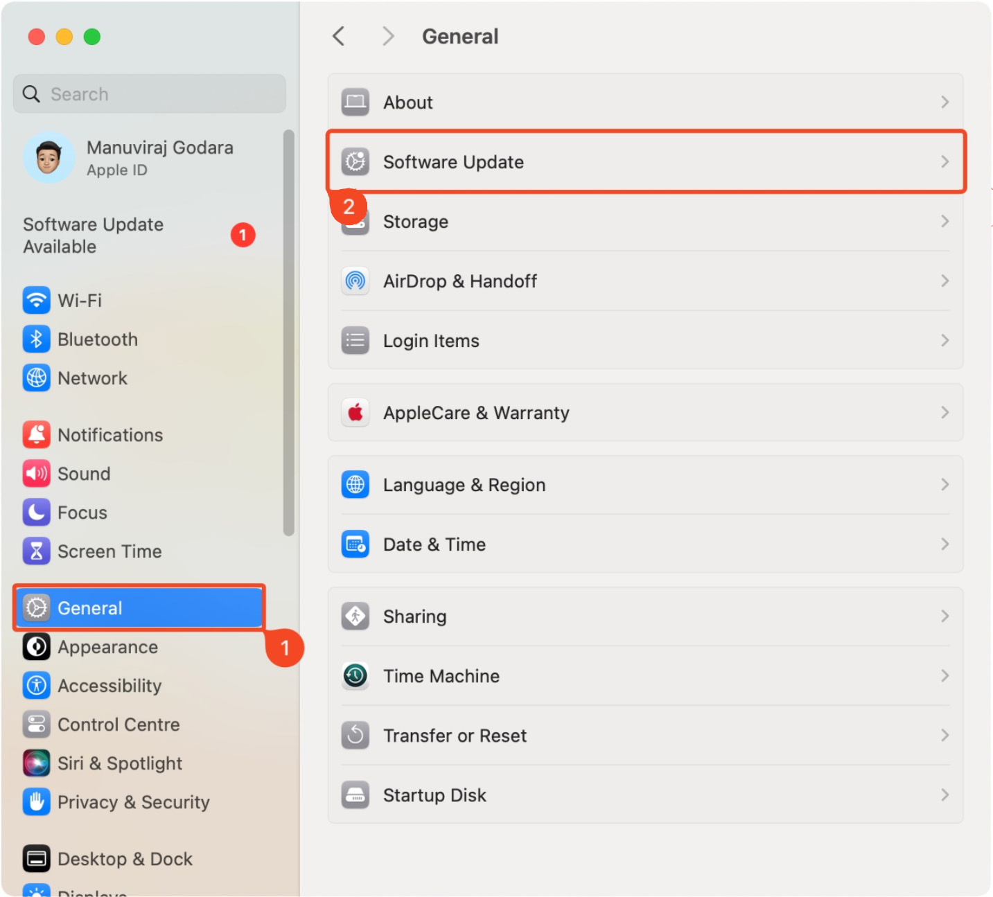 check for software updates on macOS