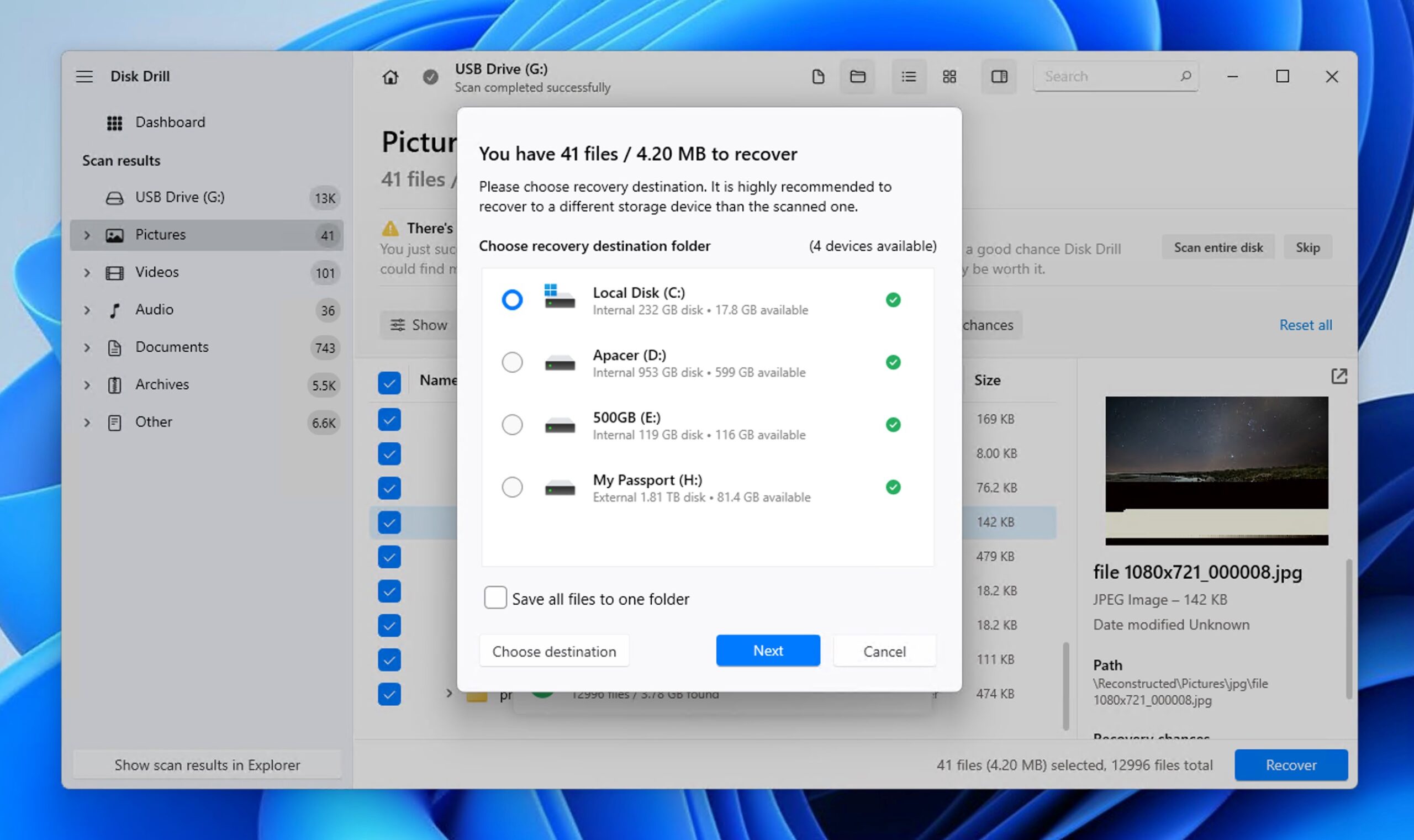disk drill recovery location