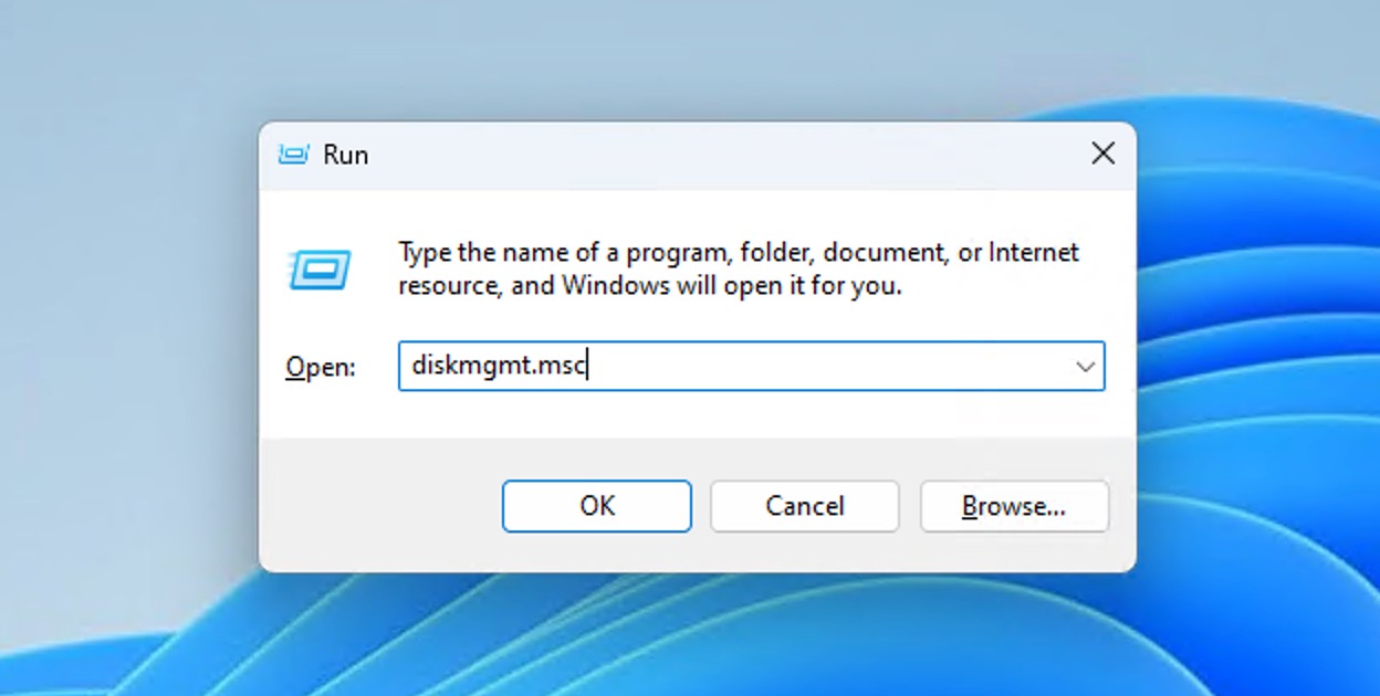 diskmgmt run dialog