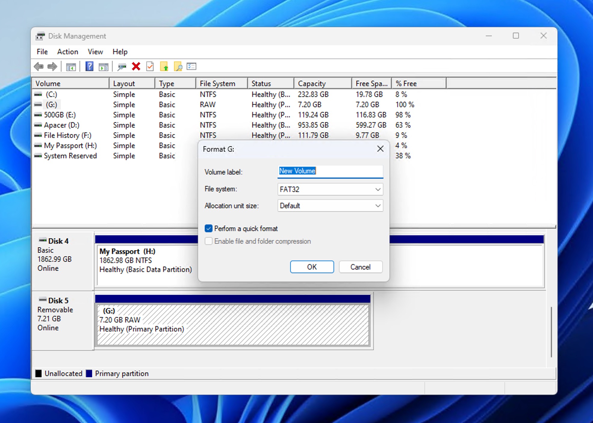 format dialog raw usb flash drive