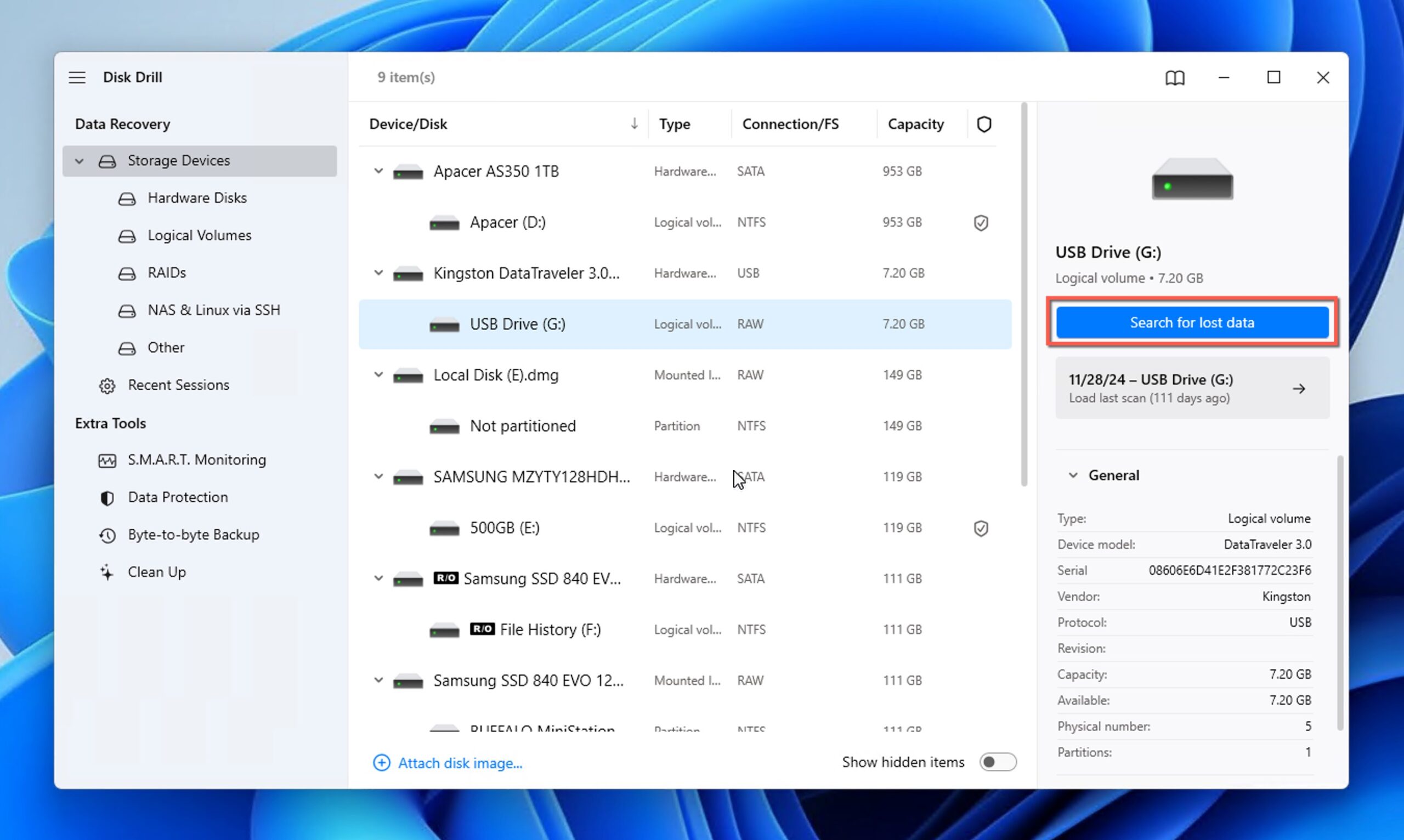 raw usb flash drive scan disk drill