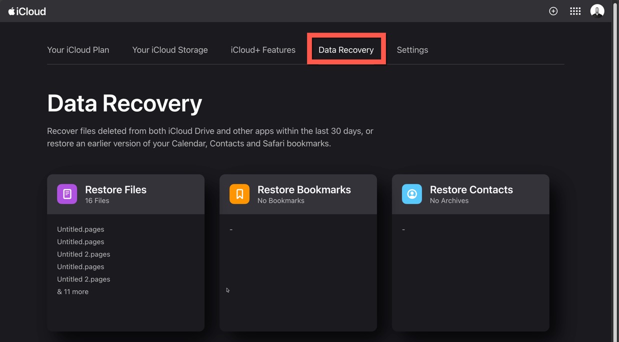 data recovery tab icloud
