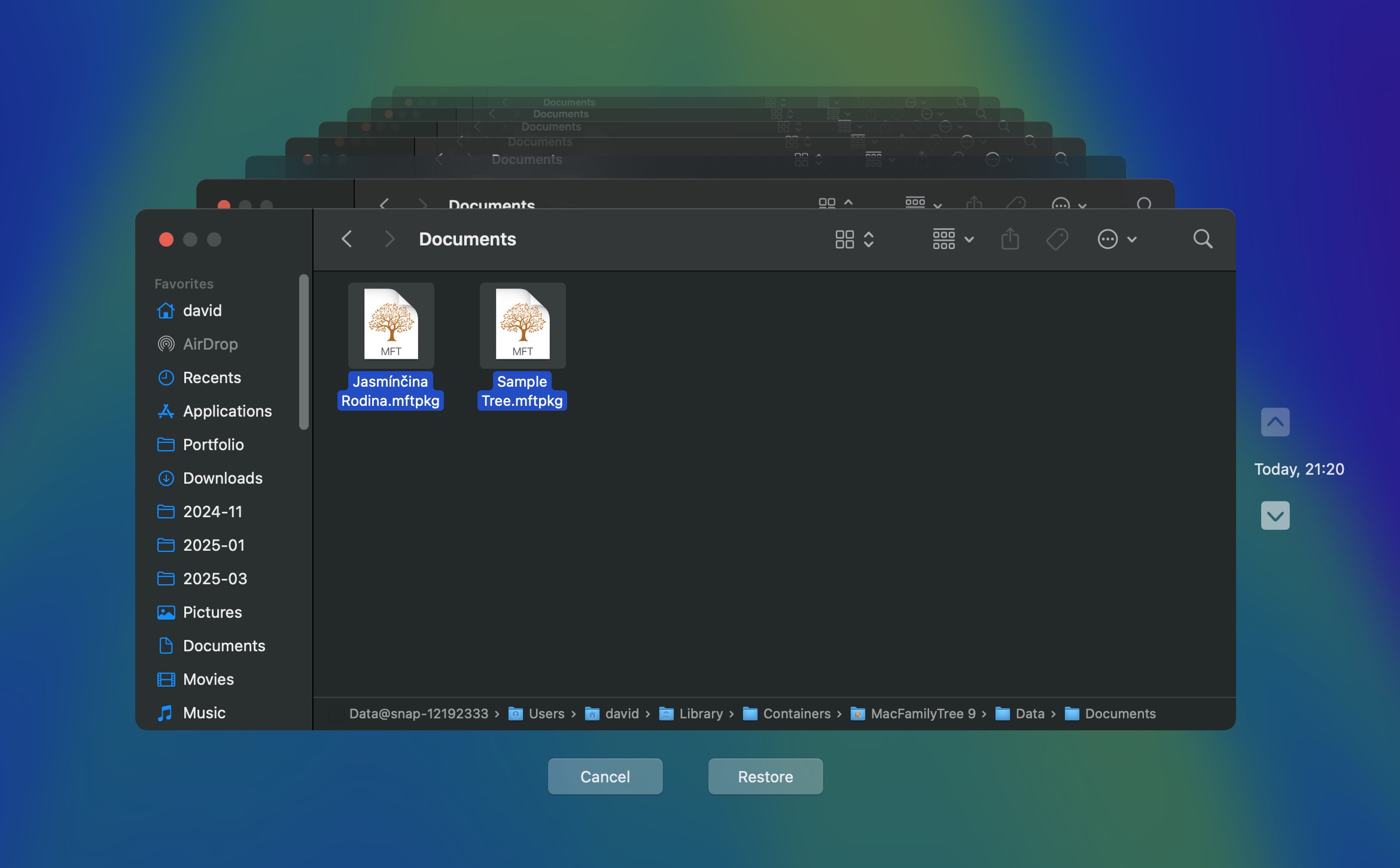 time machine recover selected