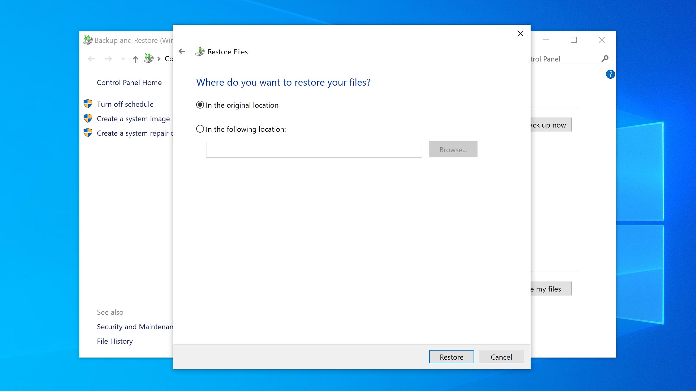 select recovery location