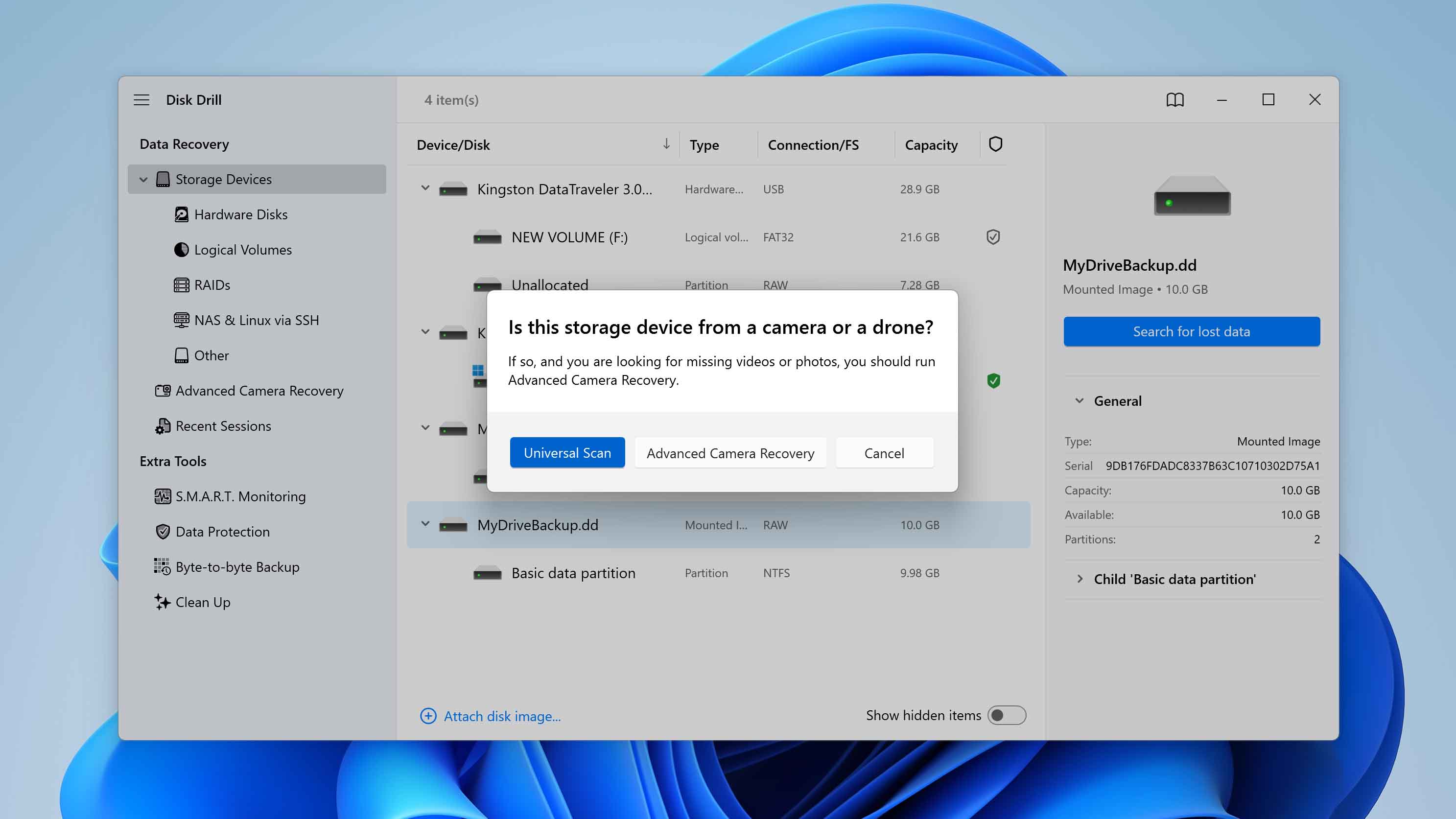 choose scan method in Disk Drill