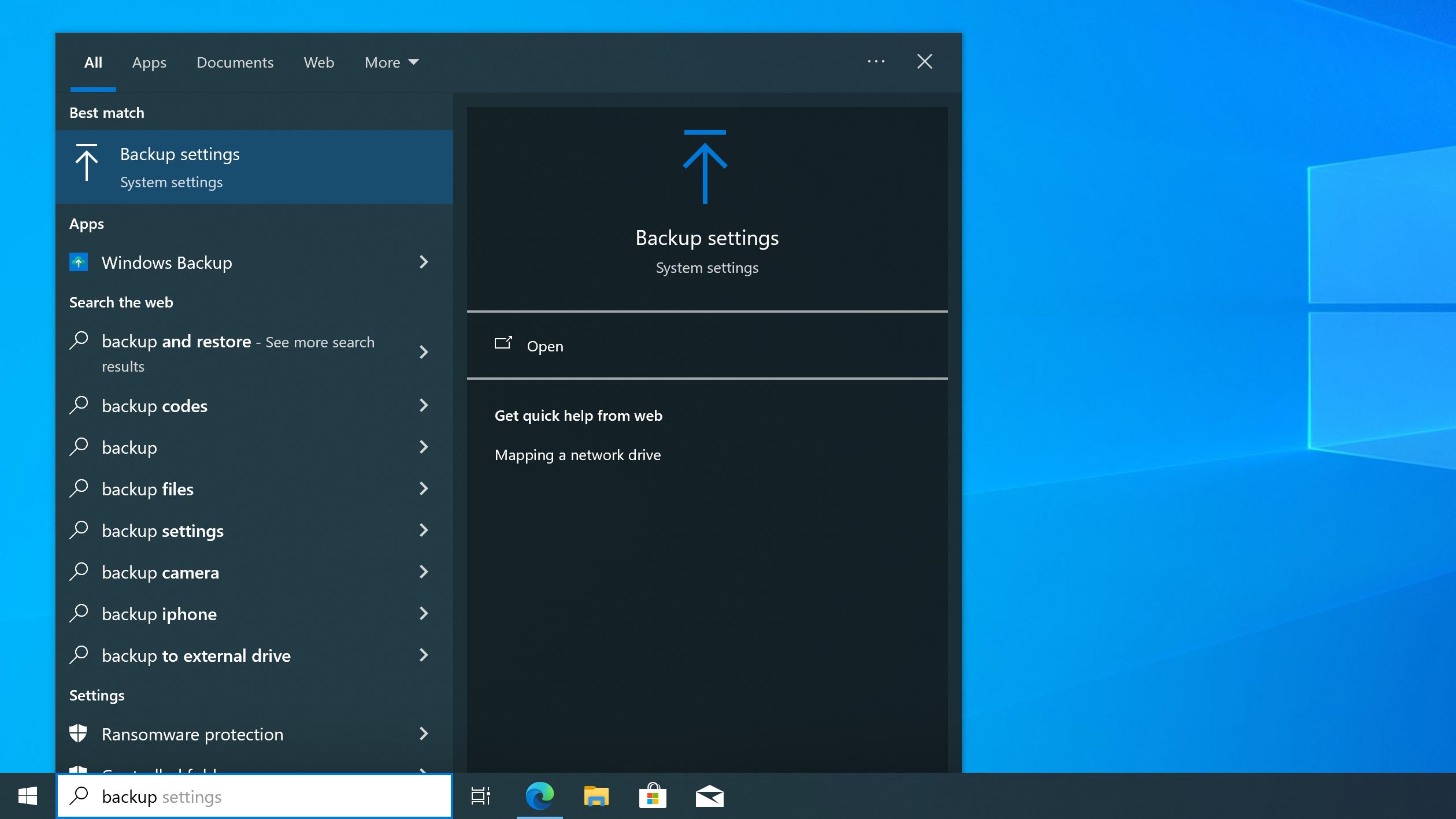search backup settings
