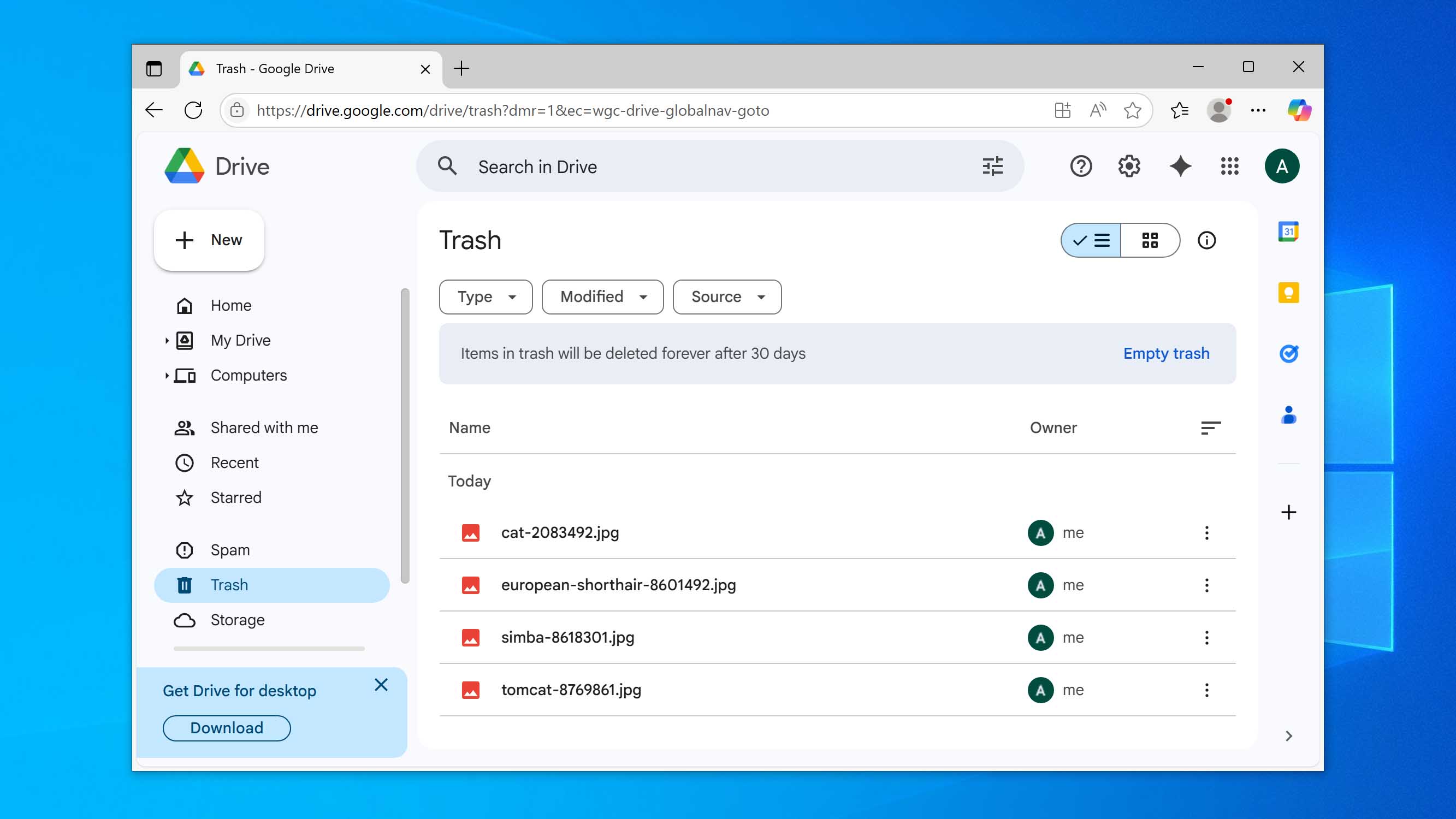 open trash in Google Drive