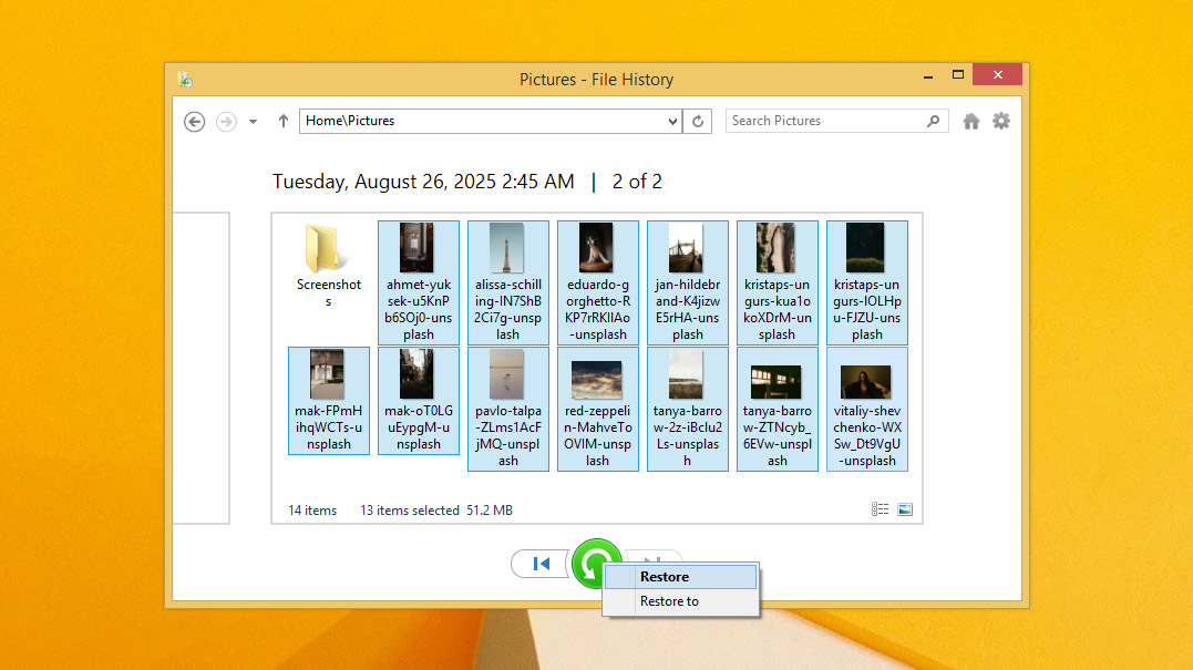 restore files in file history