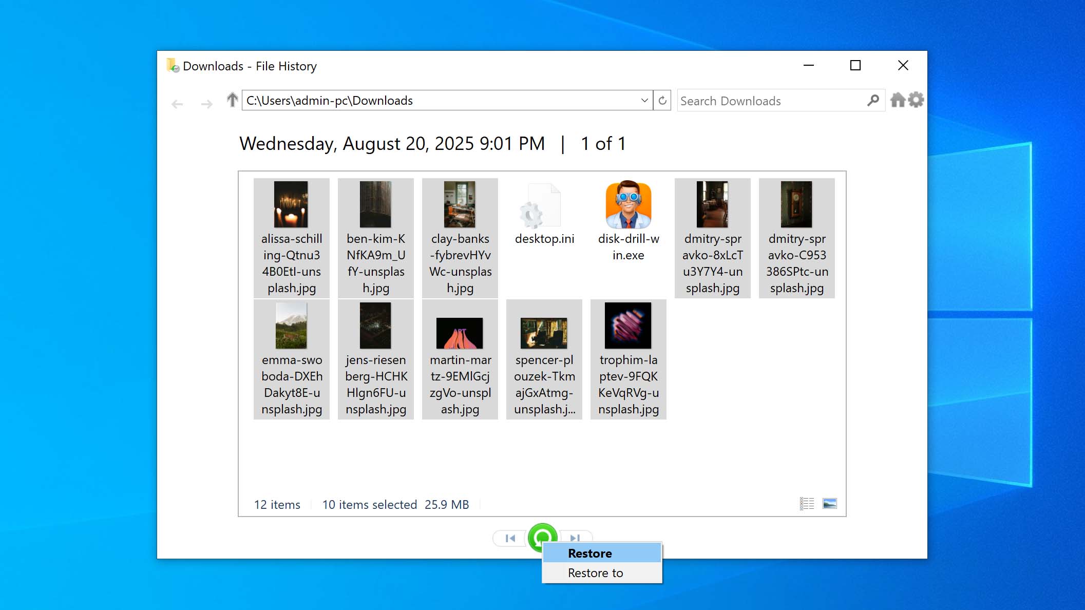 restore files from file history