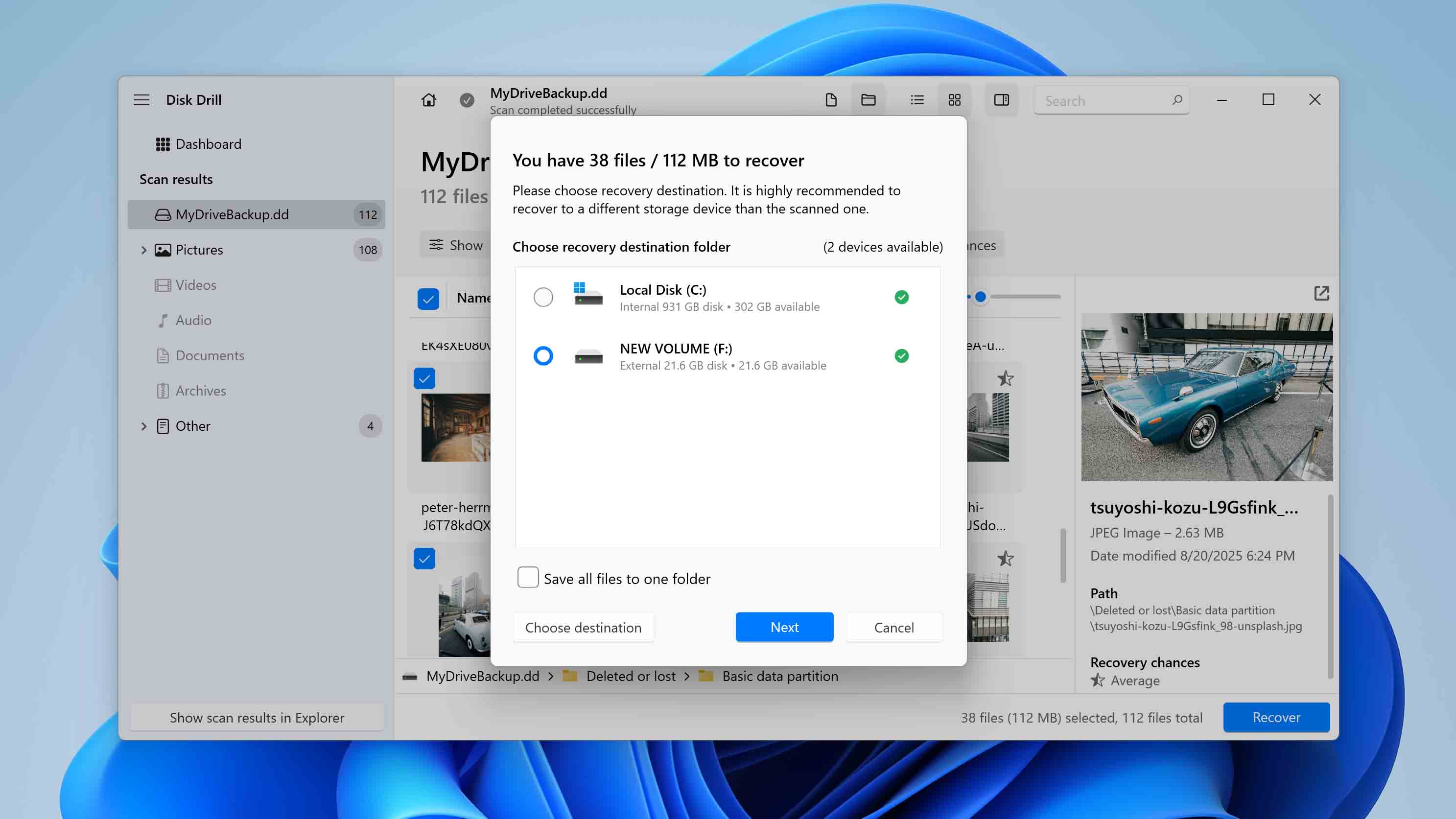 choose save location for files