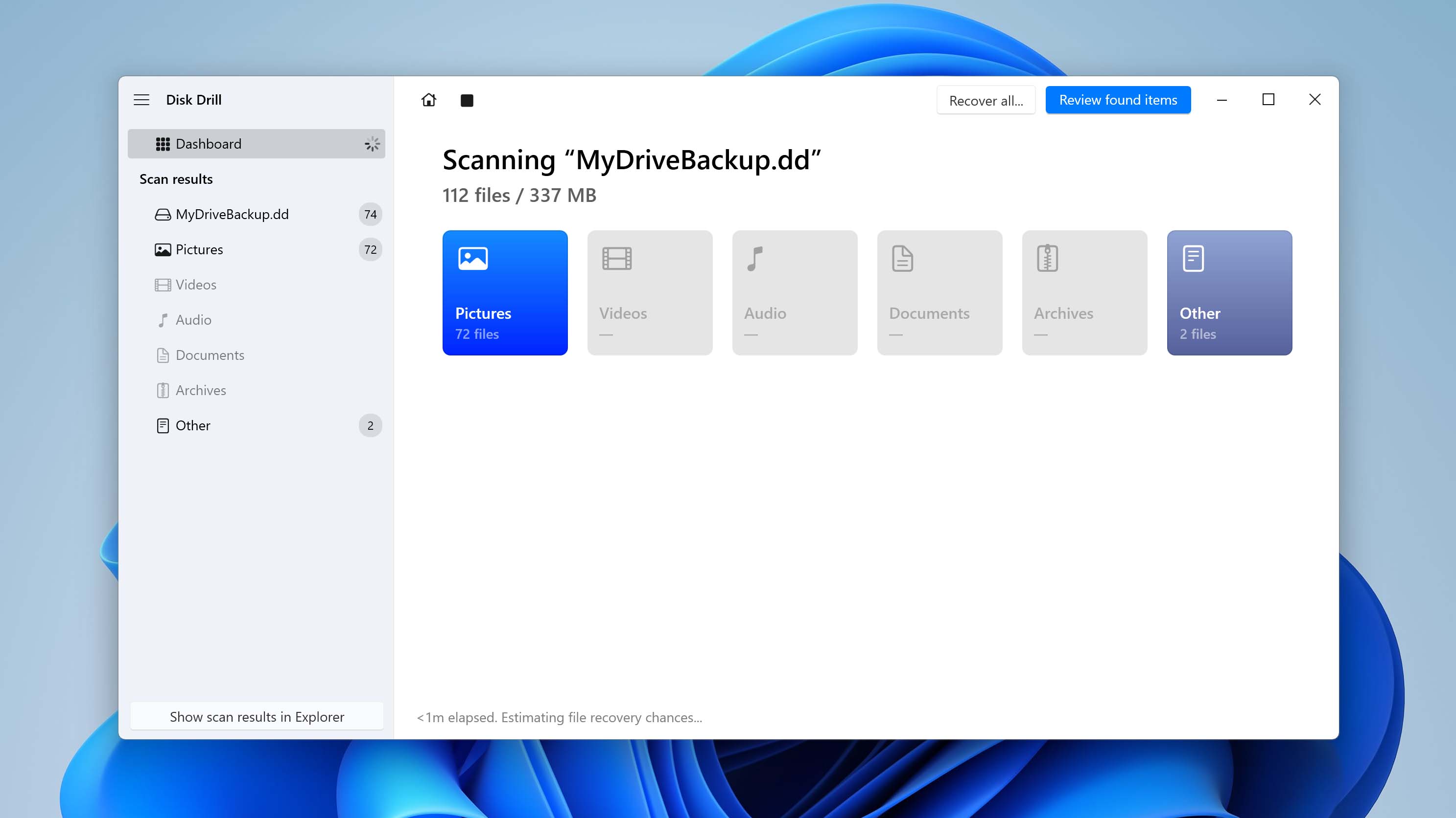 recovery cards during scan