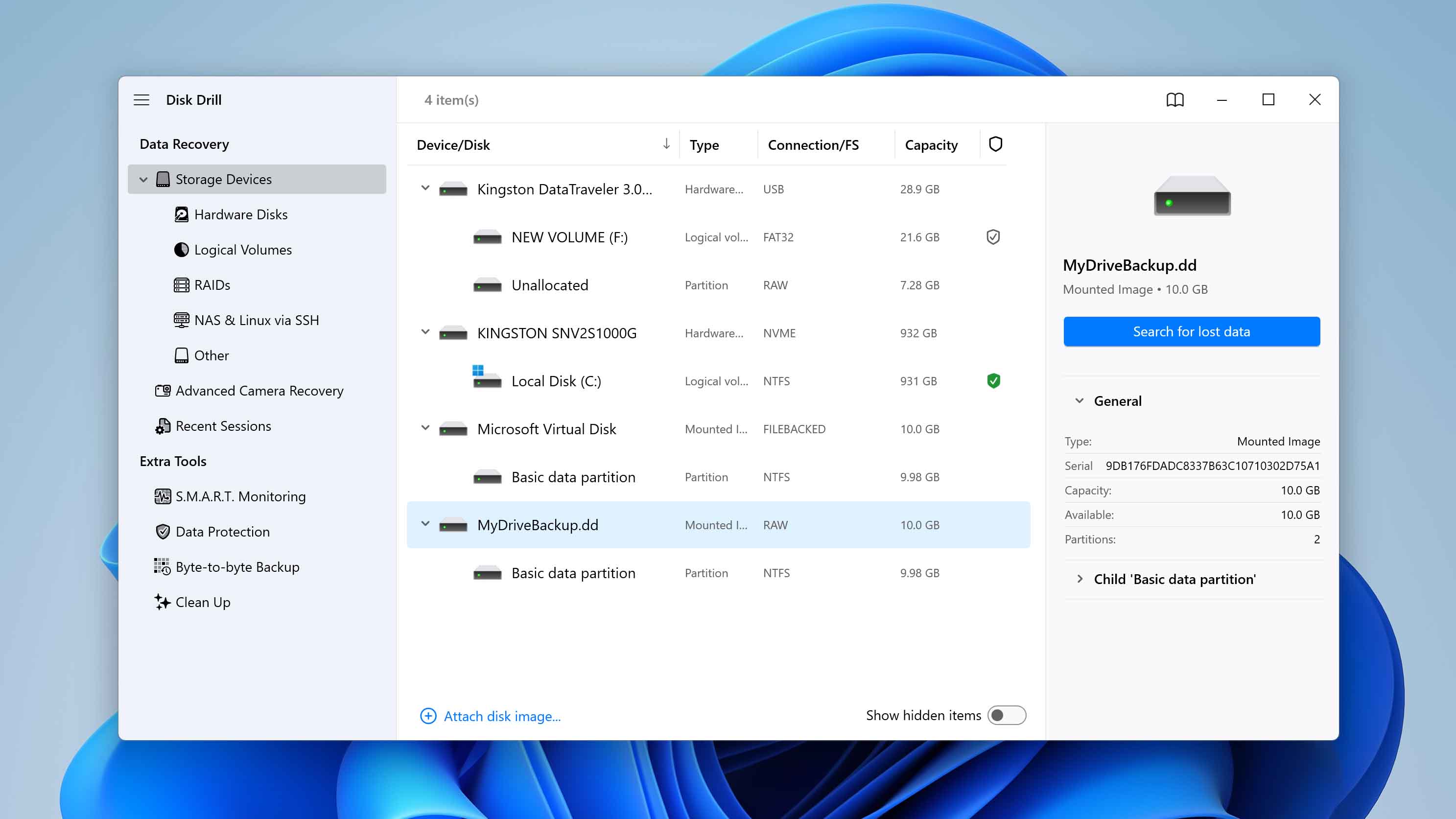 select drive backup for scan