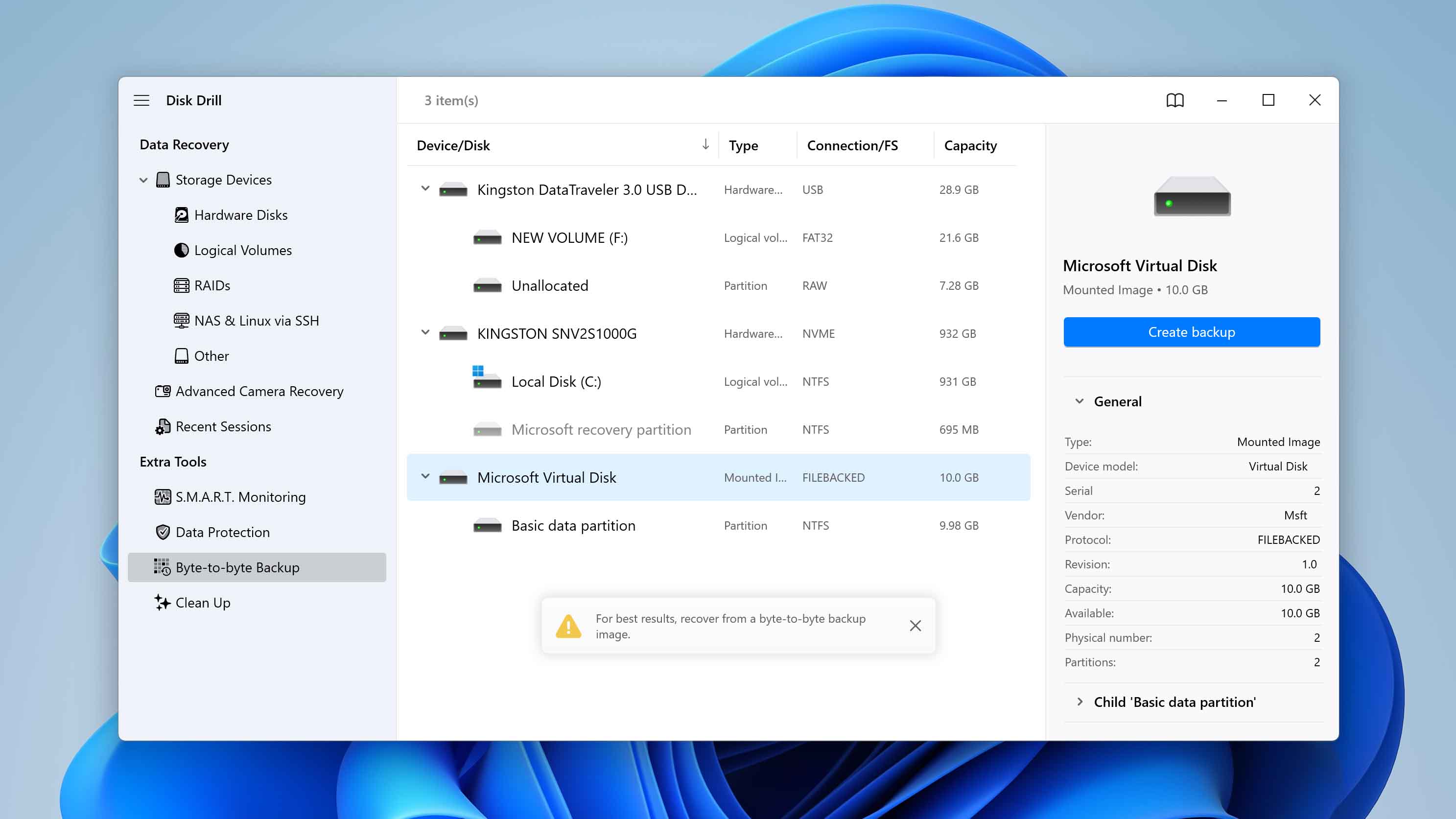 select drive for backup