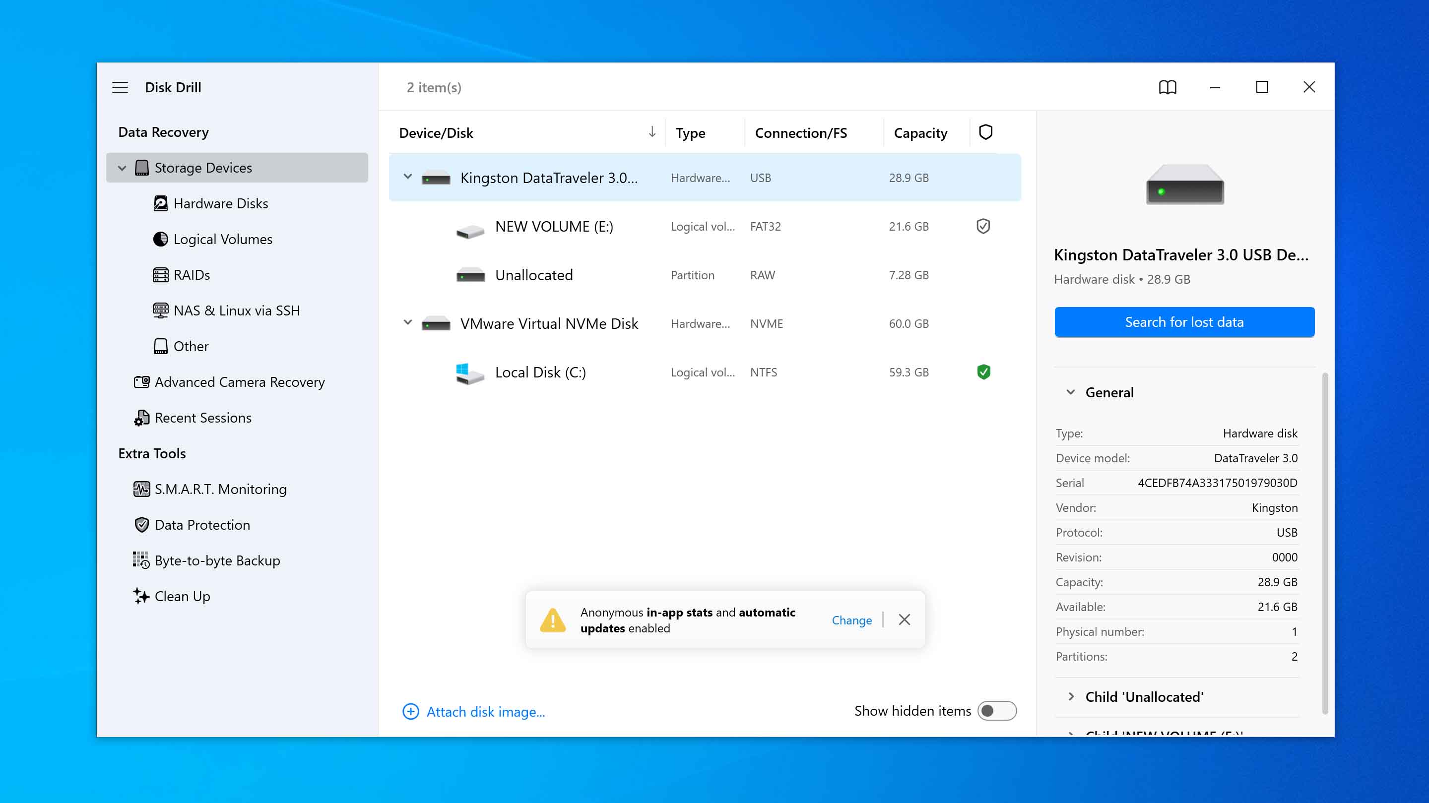 select drive in disk drill