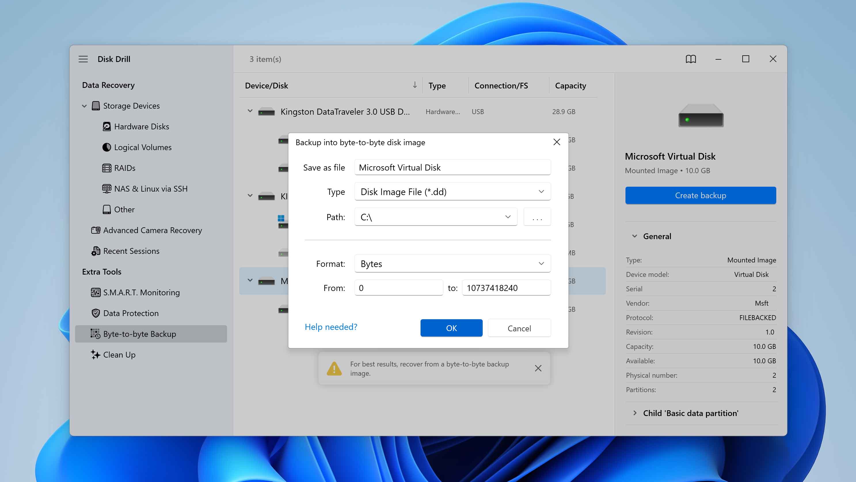 choose location for backup