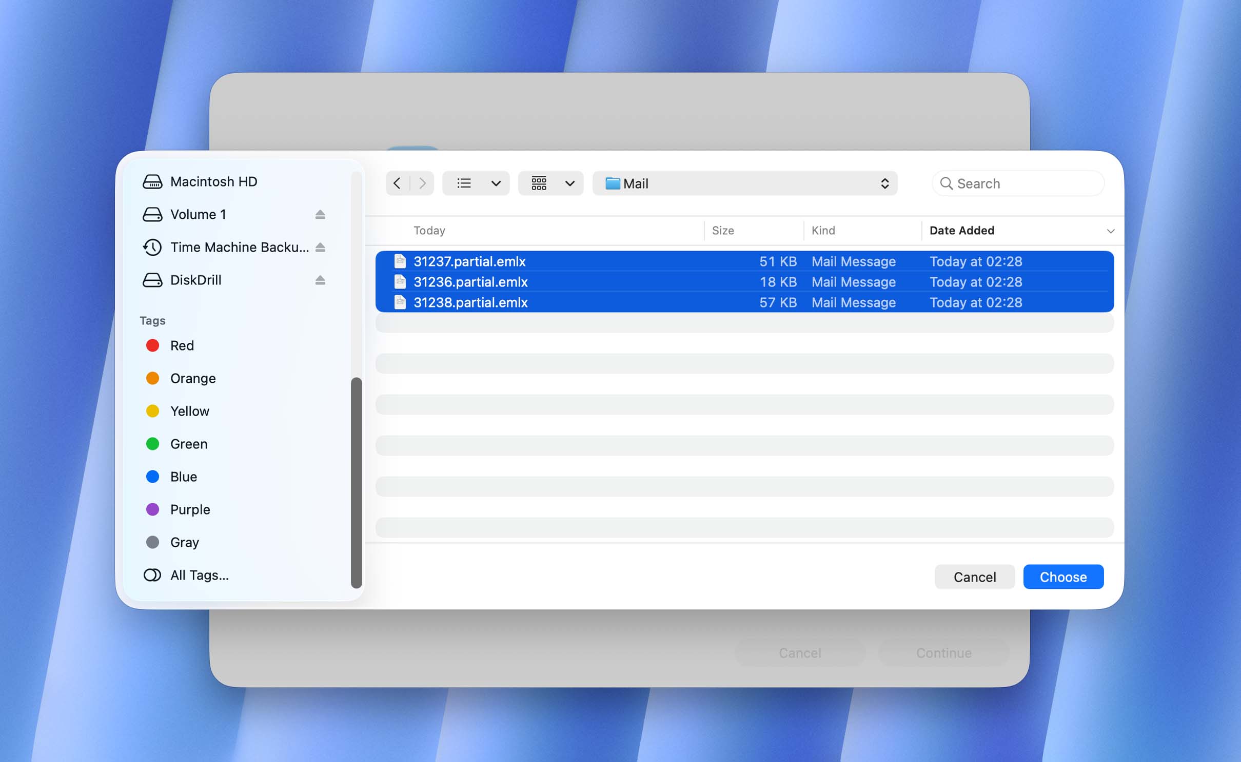 choose mails to import