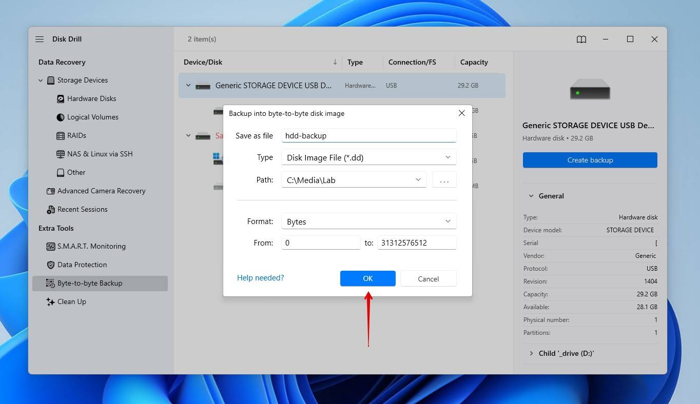 Confirming the backup.