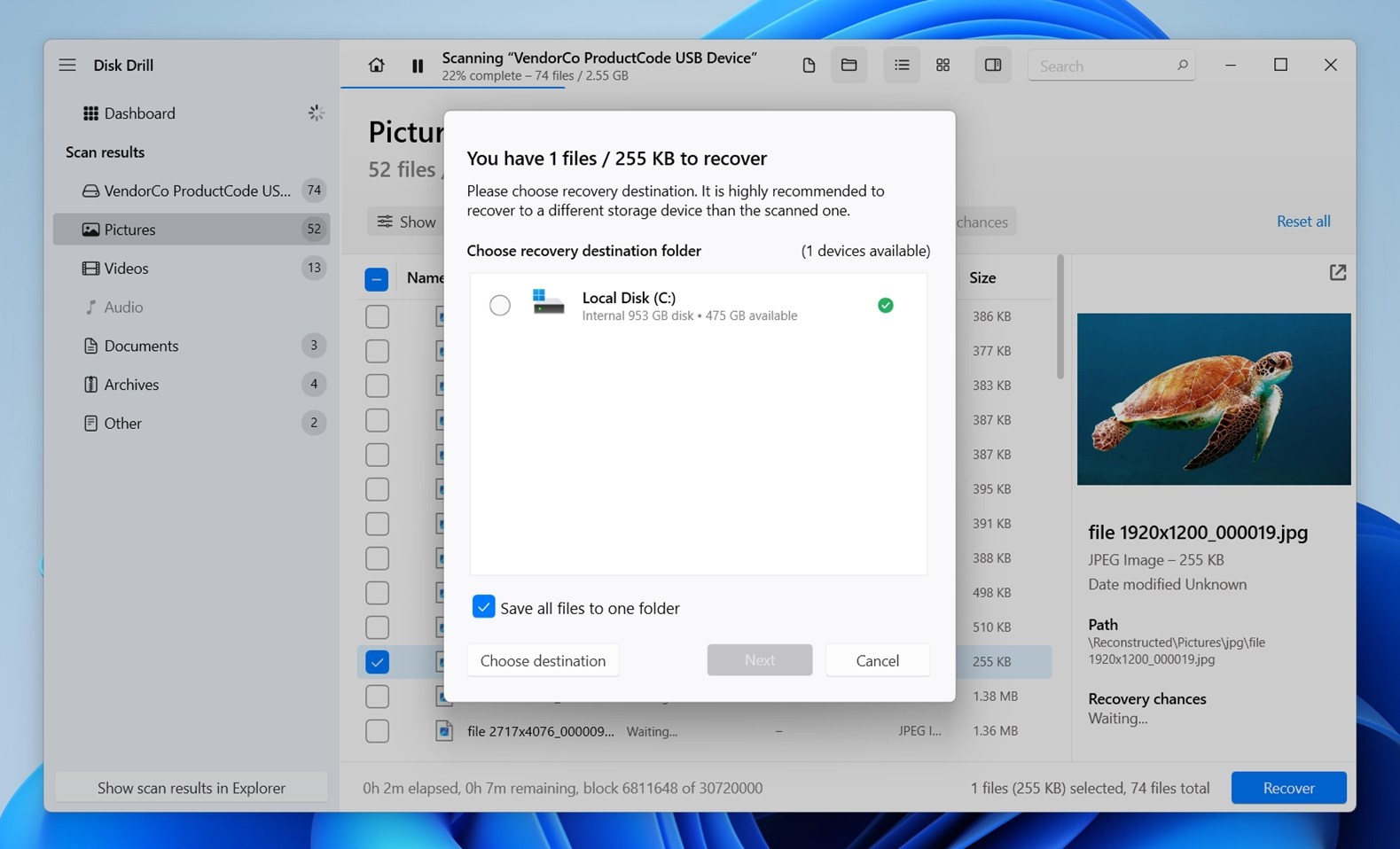 Choose recovery location