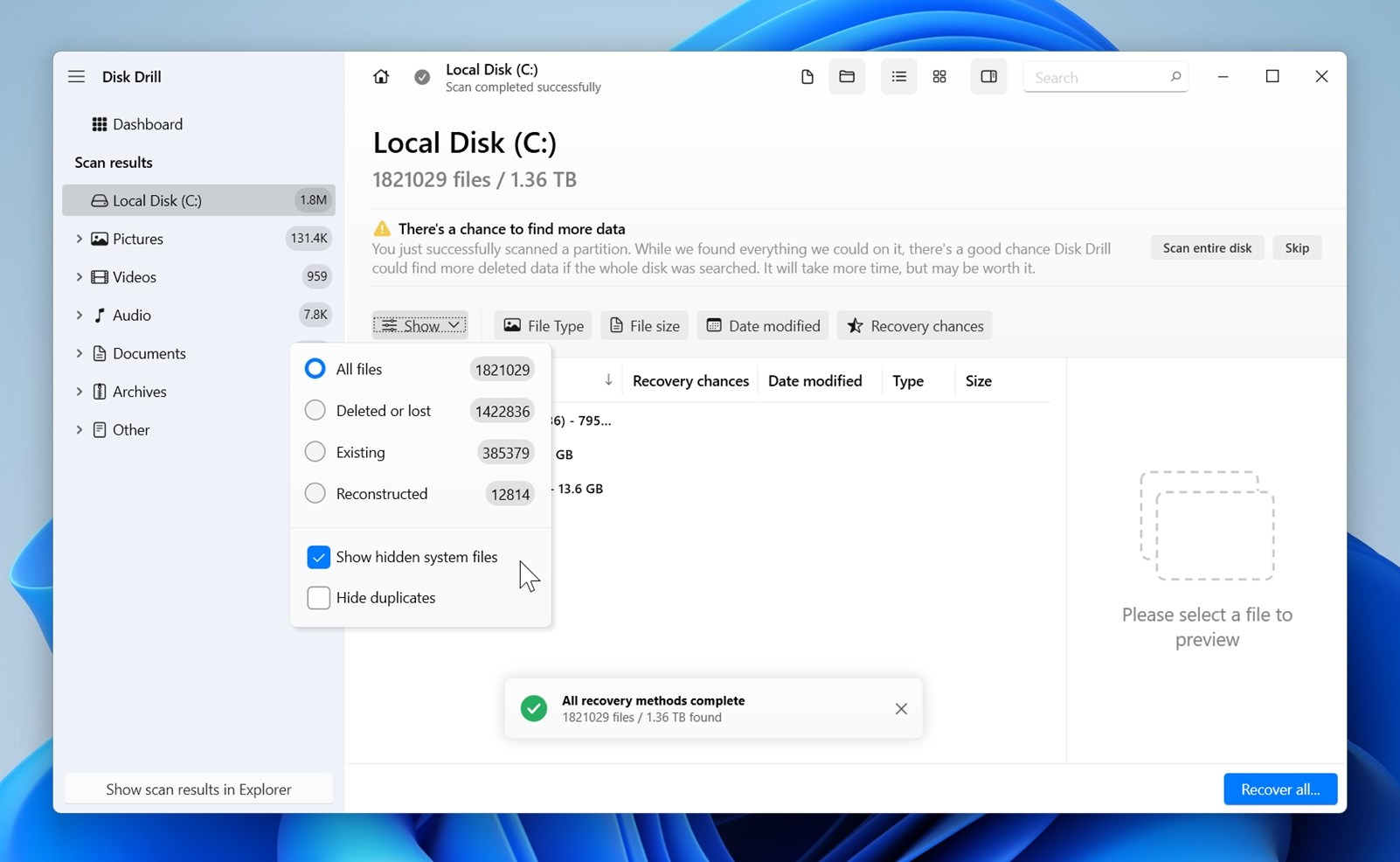 Show hidden system files