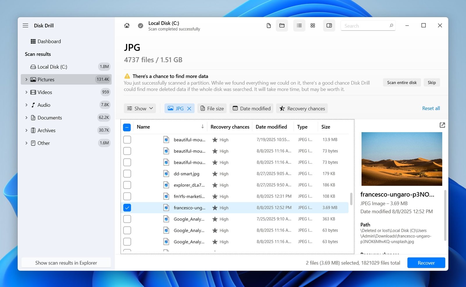 Click on individual files